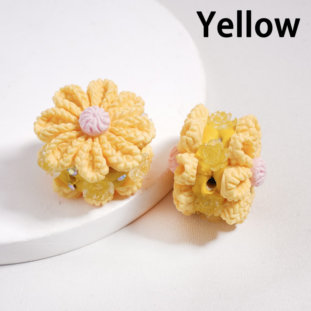 Solid Color Flower with Knit Patterns & Clear Rose Flowers, AB Rhinestones Multi‑Color Clay Beads 23*28MM