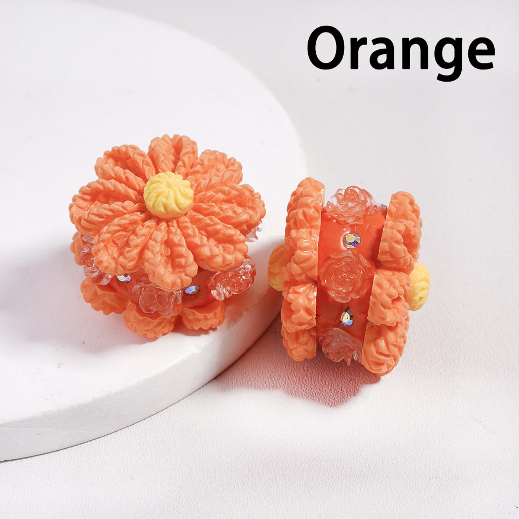 Solid Color Flower with Knit Patterns & Clear Rose Flowers, AB Rhinestones Multi‑Color Clay Beads 23*28MM