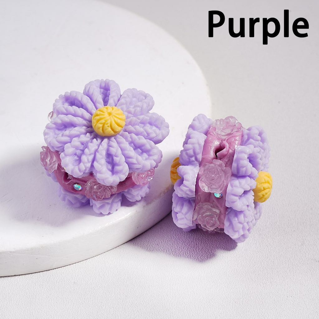 Solid Color Flower with Knit Patterns & Clear Rose Flowers, AB Rhinestones Multi‑Color Clay Beads 23*28MM