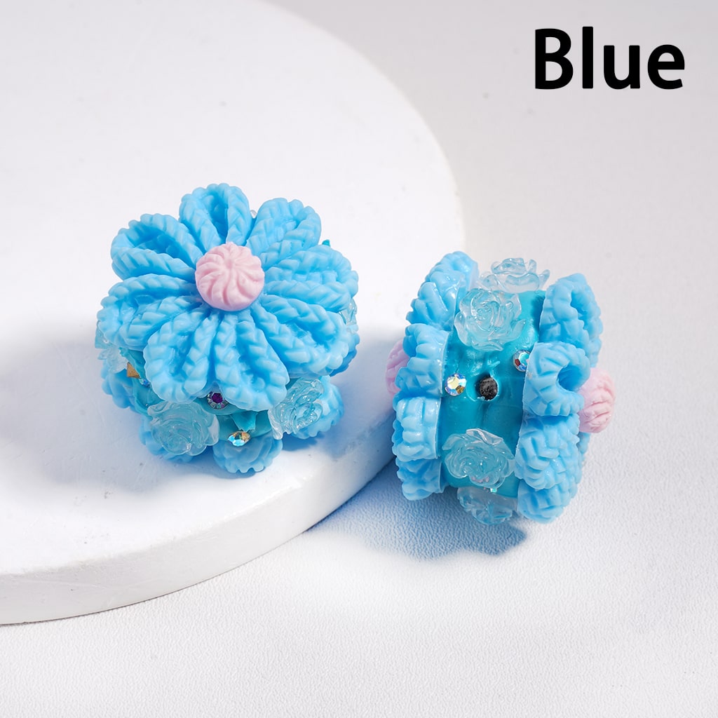 Solid Color Flower with Knit Patterns & Clear Rose Flowers, AB Rhinestones Multi‑Color Clay Beads 23*28MM