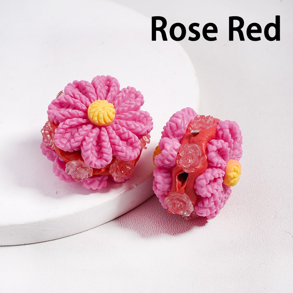 Solid Color Flower with Knit Patterns & Clear Rose Flowers, AB Rhinestones Multi‑Color Clay Beads 23*28MM