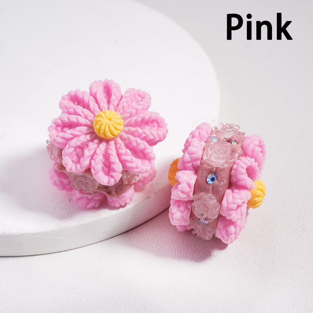 Solid Color Flower with Knit Patterns & Clear Rose Flowers, AB Rhinestones Multi‑Color Clay Beads 23*28MM