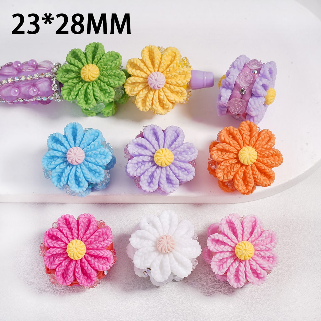 Solid Color Flower with Knit Patterns & Clear Rose Flowers, AB Rhinestones Multi‑Color Clay Beads 23*28MM