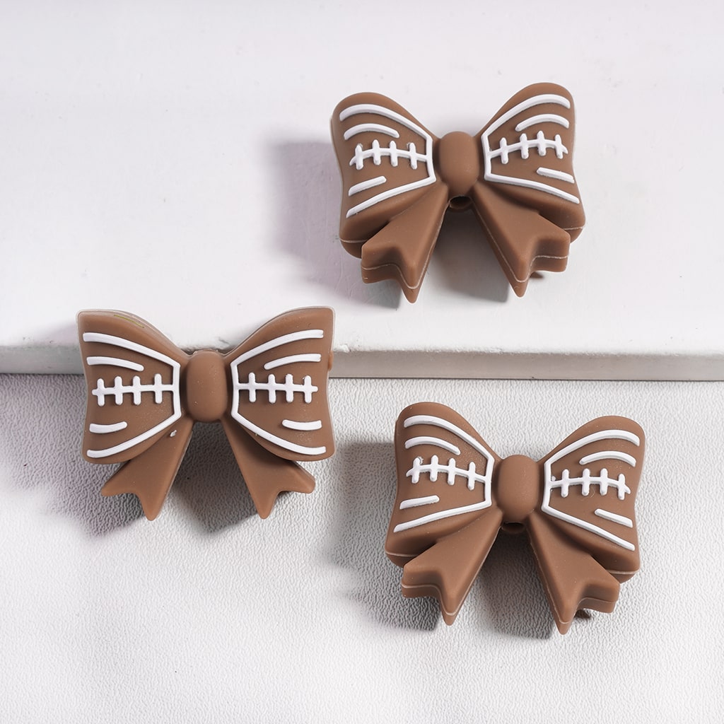 3D American Football Gnome Brown Bowtie Silicone Focal Beads