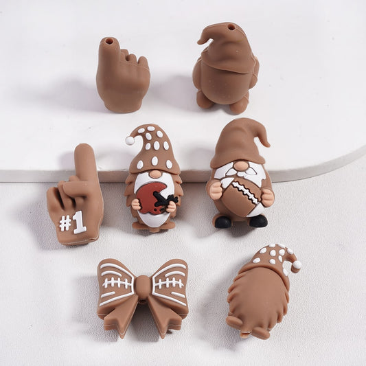 3D American Football Gnome Brown Bowtie Silicone Focal Beads