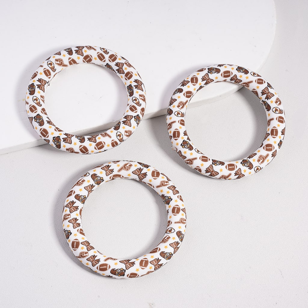 American Football Series Prints Circle Round Ring Charm Silicone Bead 65MM