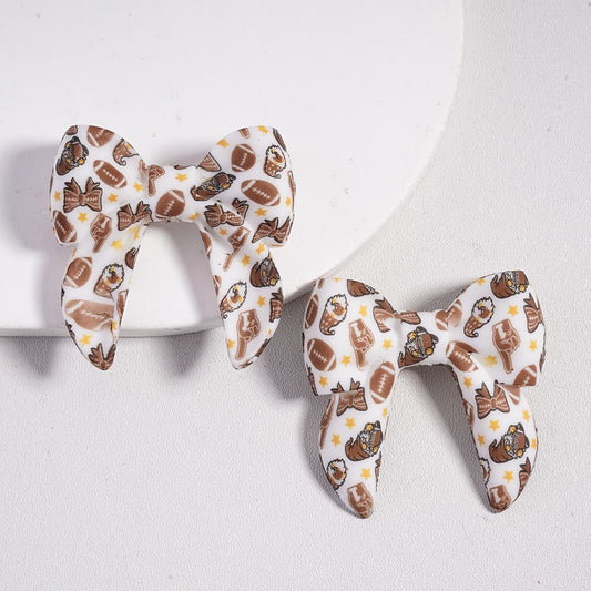 3D Cute Bowtie shaped American Football Print, Silicone Focal Beads 40mm