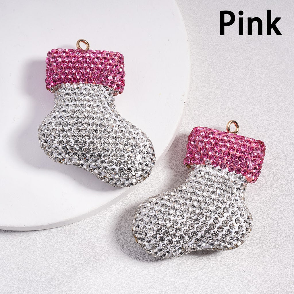 Clay Keychain Pendant Large-Sized Christmas Stocking, Jewelry Accessories w Rhinestones, Multi-Color, 37*49MM