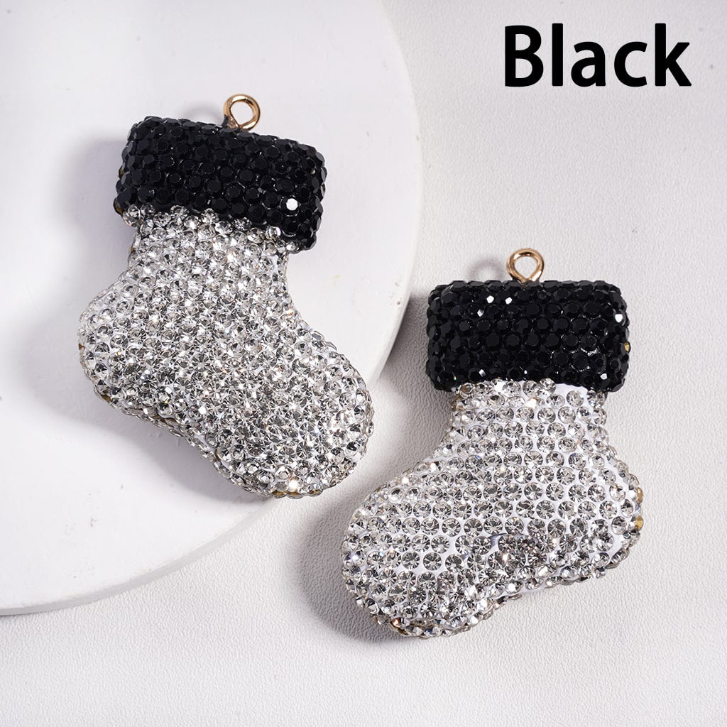 Clay Keychain Pendant Large-Sized Christmas Stocking, Jewelry Accessories w Rhinestones, Multi-Color, 37*49MM