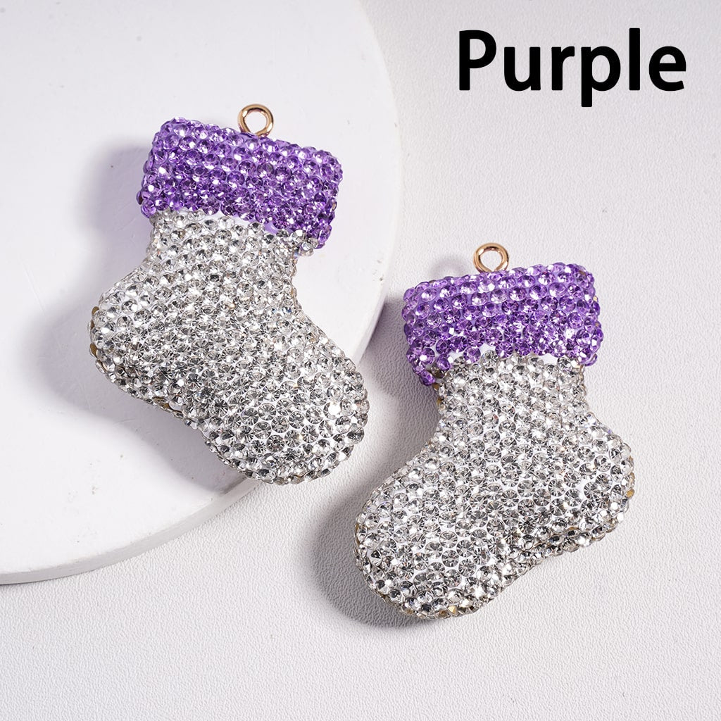 Clay Keychain Pendant Large-Sized Christmas Stocking, Jewelry Accessories w Rhinestones, Multi-Color, 37*49MM