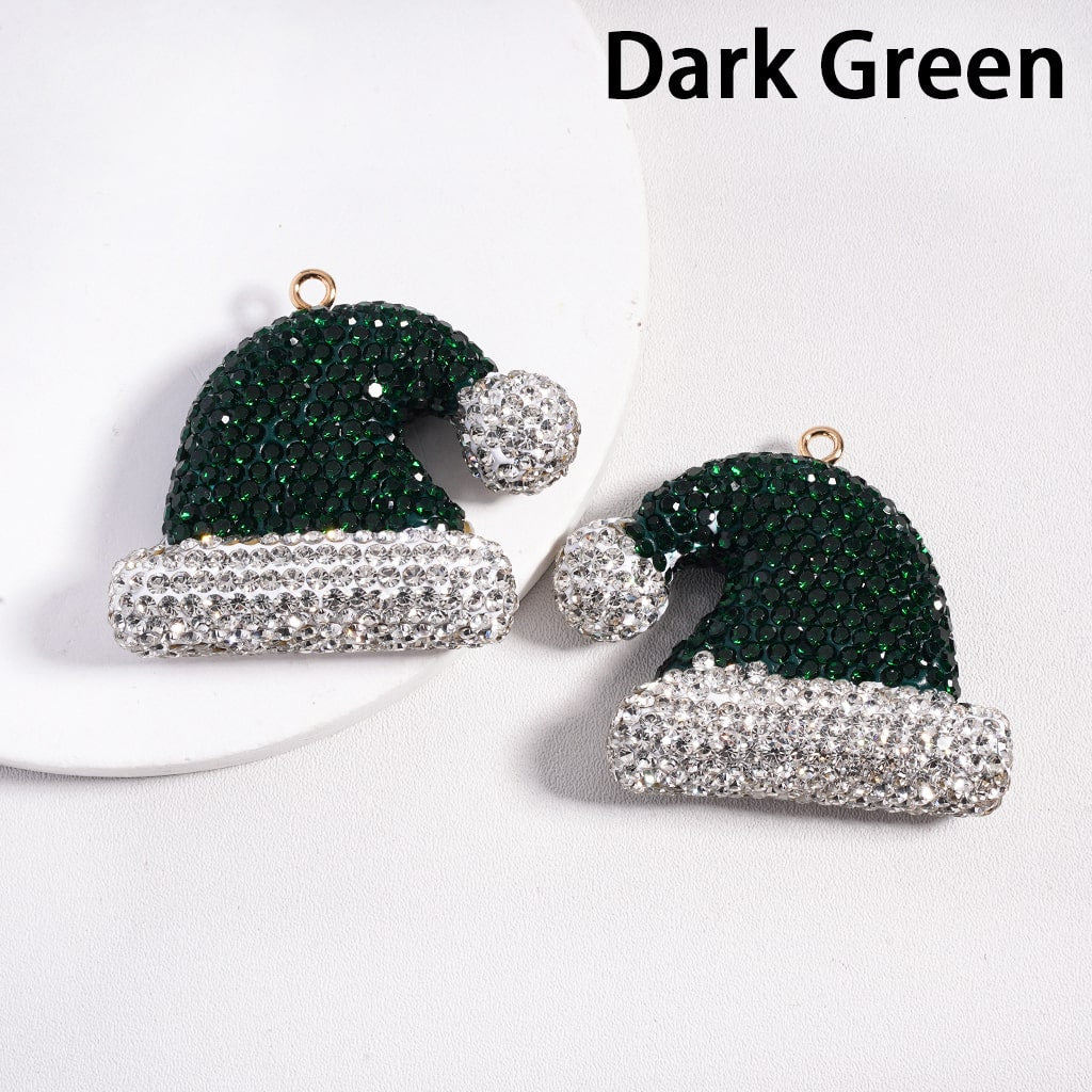 Large Sized Christmas Santa Hat with Colorful Rhinestone Clay Keychain Pendant & Jewelry Accessories 40*48MM Random Mix