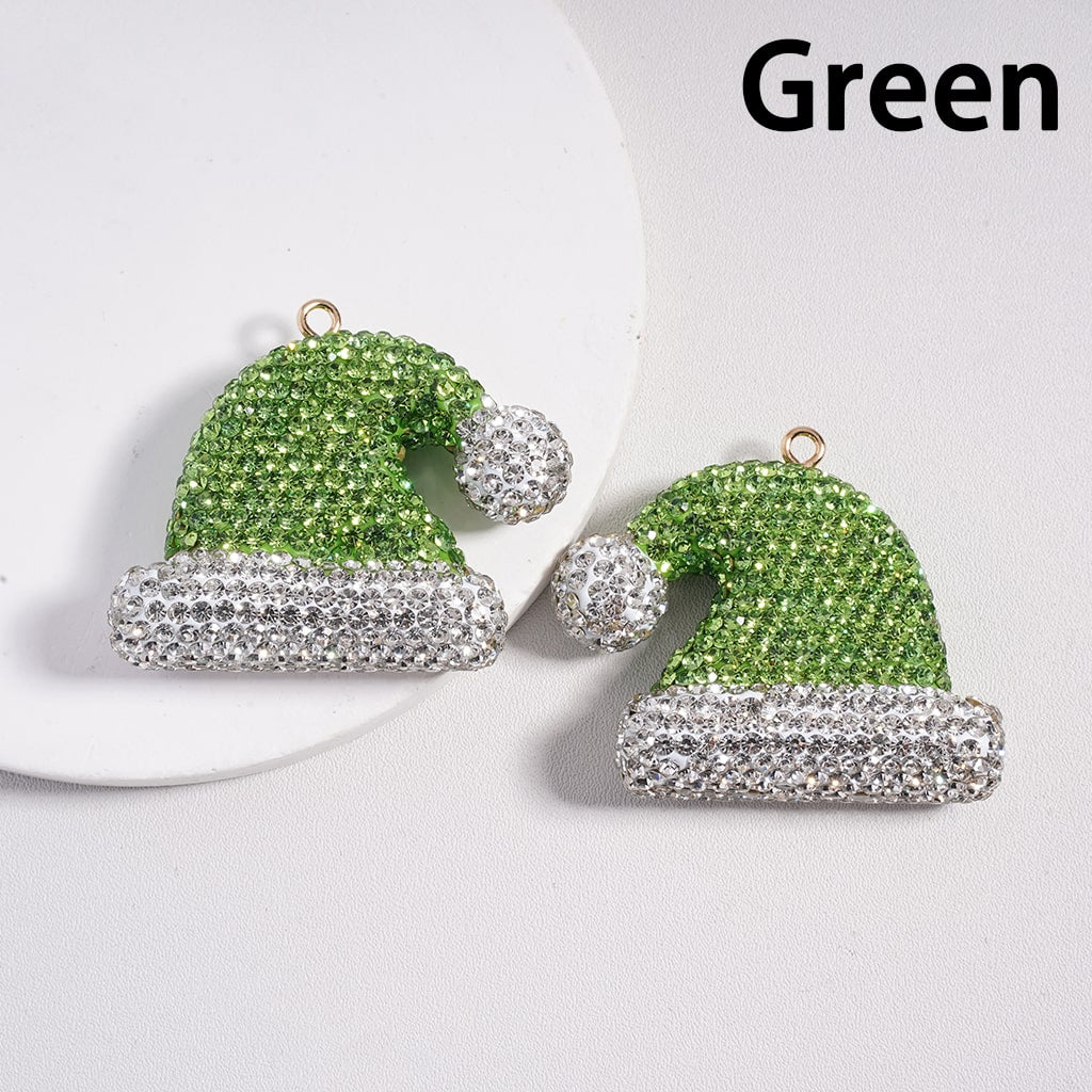 Large Sized Christmas Santa Hat with Colorful Rhinestone Clay Keychain Pendant & Jewelry Accessories 40*48MM Random Mix