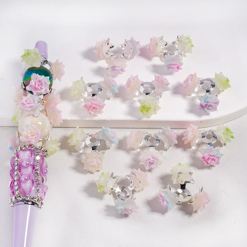 Silver Color Metal Cage Cap Beads Glittery Rose Flowers, Random Mix (Please Read the Description)