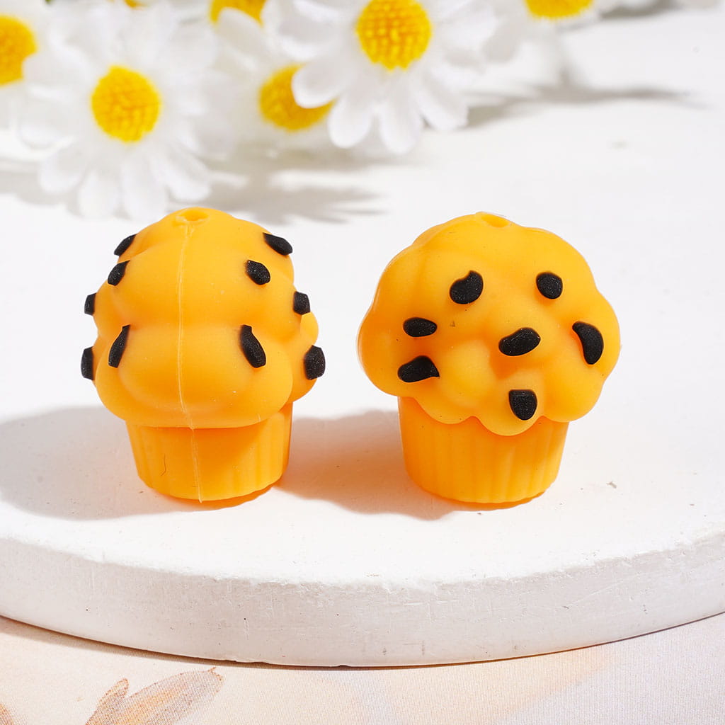 Silicone Focal Beads 3D Dessert Cupcake with Black Spots, 20*22MM, Assorted Colors