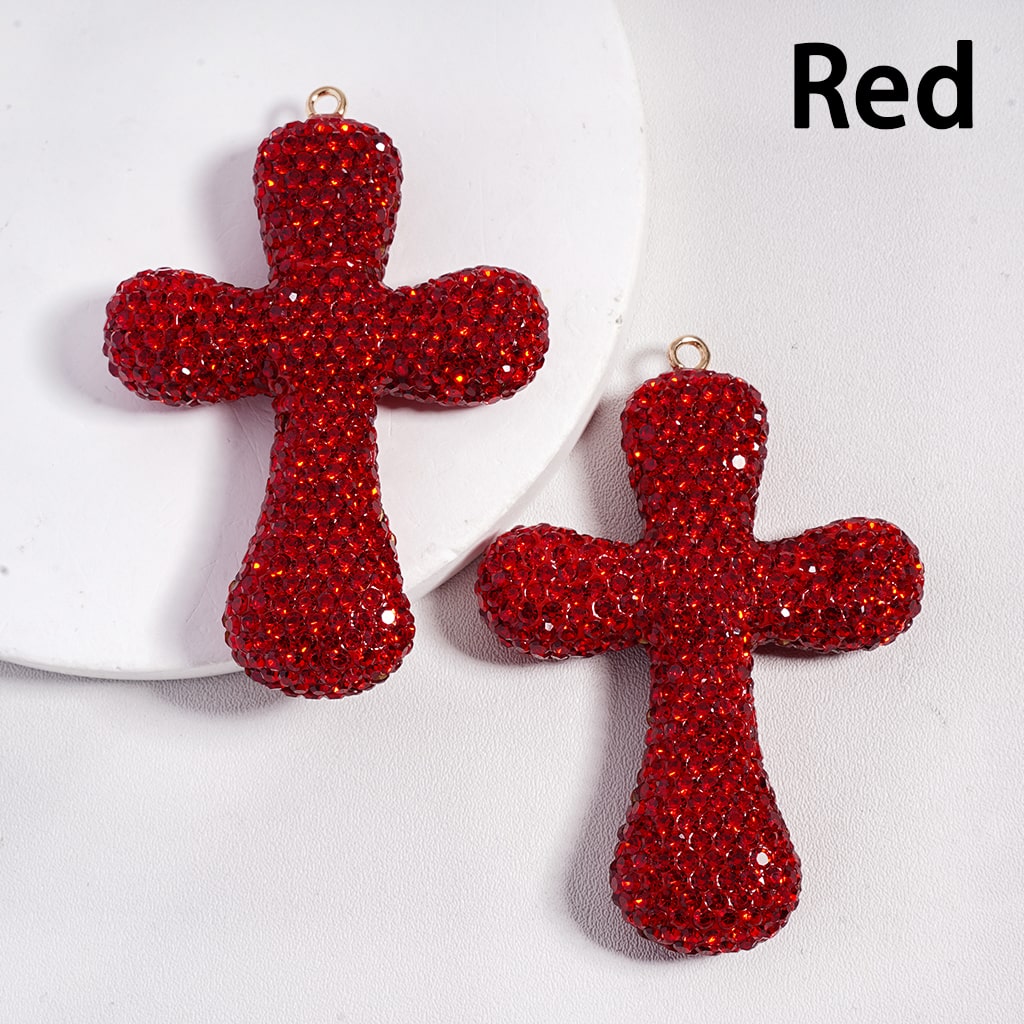 Large Size Multi Color Clay Cross Keychain Pendant Jewelry Accessories with Rhinestones 47*68MM Random Mix