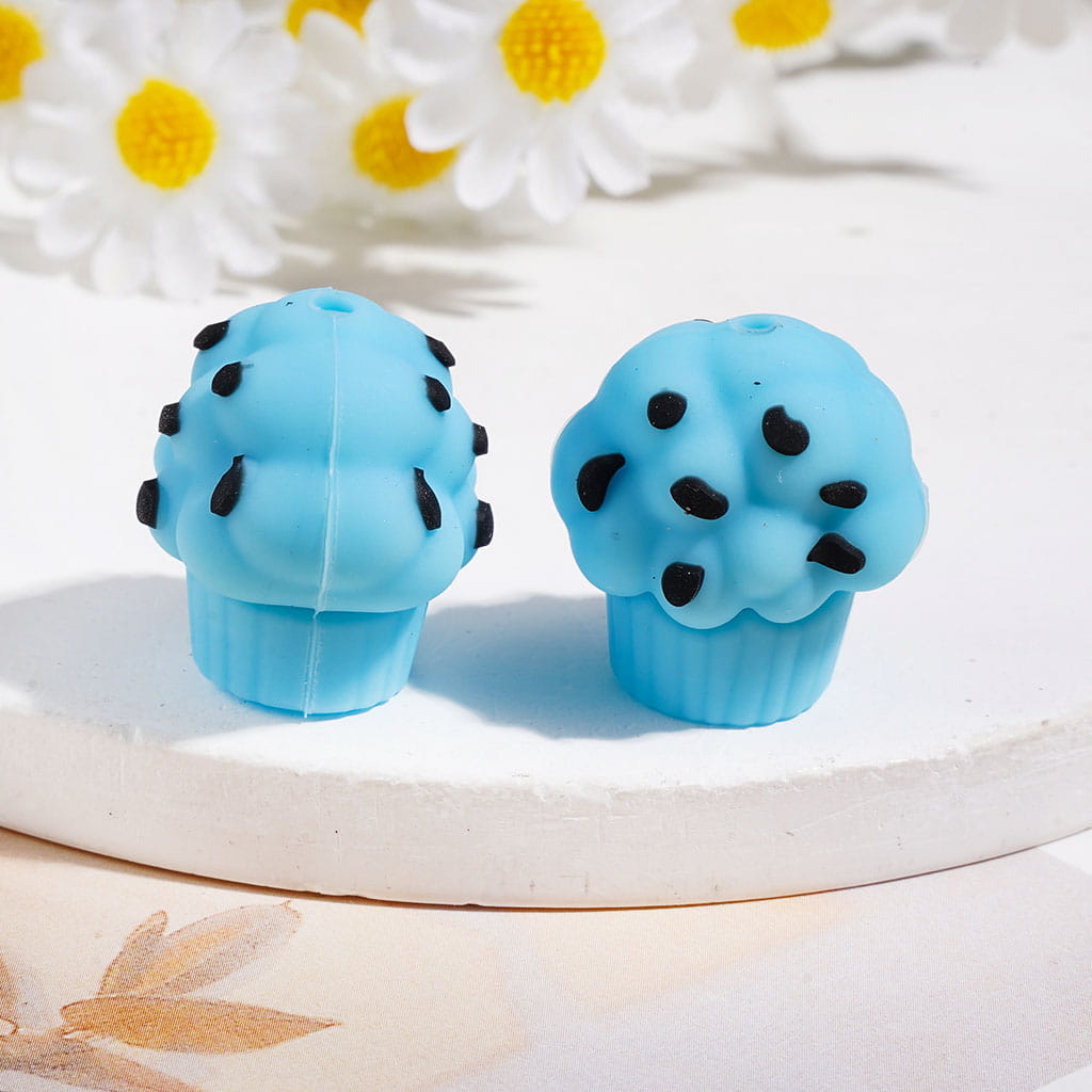 Silicone Focal Beads 3D Dessert Cupcake with Black Spots, 20*22MM, Assorted Colors