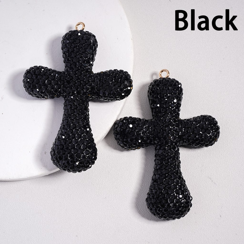 Large Size Multi Color Clay Cross Keychain Pendant Jewelry Accessories with Rhinestones 47*68MM Random Mix