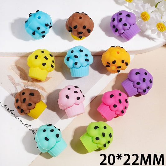 3D Cute Dessert Cupcake with Playful Black Spot Details Silicone Focal Beads, 20*22MM, Assorted Colors
