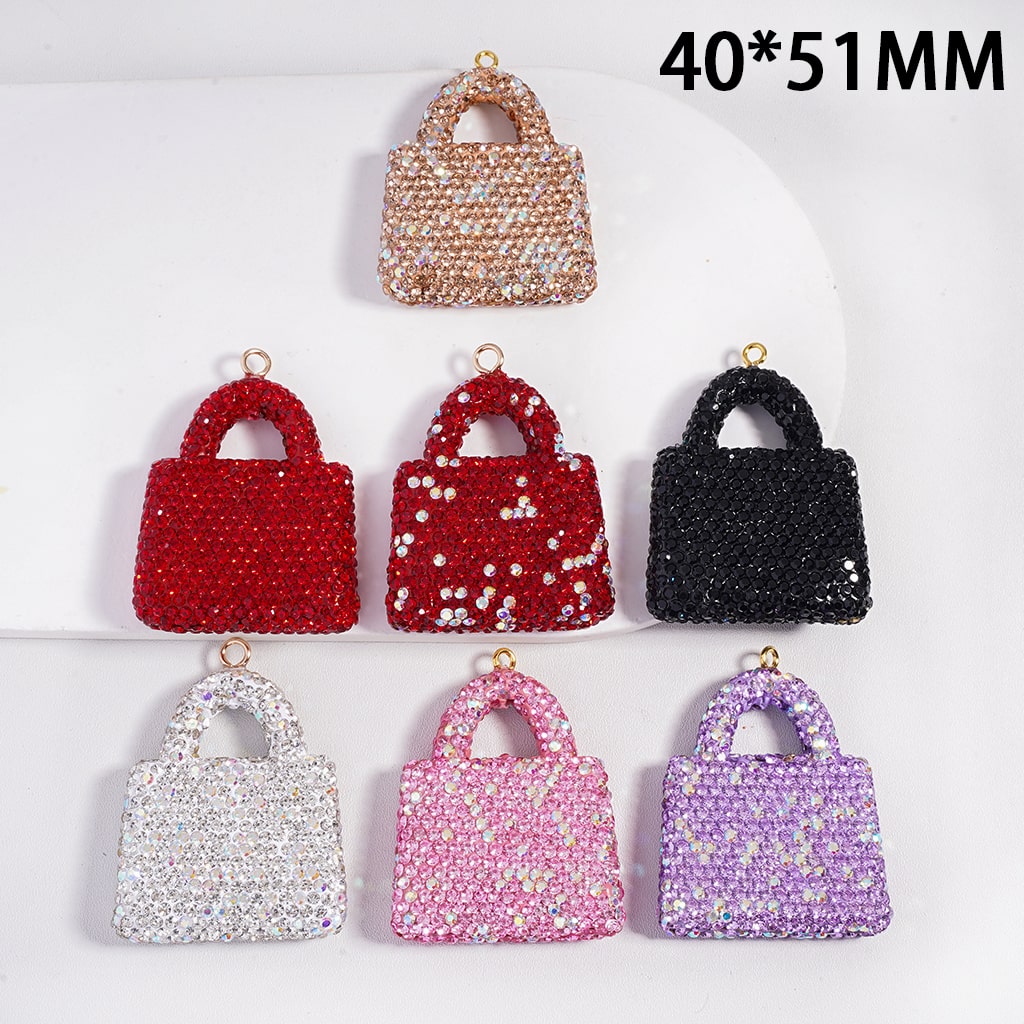 Multi Color Clay Bag Keychain Pendant & Jewelry Accessories with Rhinestones  40*51MM Random Mix