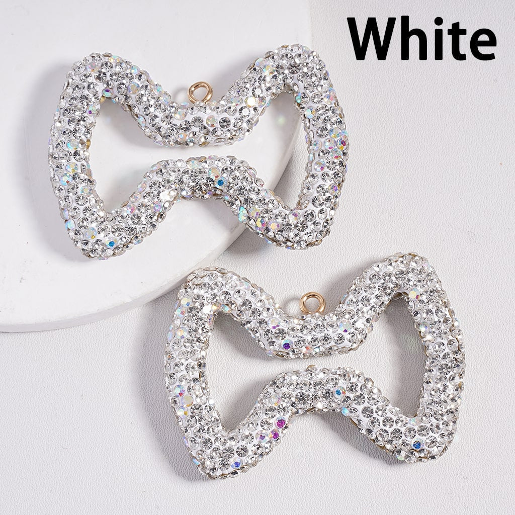 Large Hollow Clay Bowtie Colorful & Rhinestone Clay Keychain Pendant Jewelry Accessories 40*56MM