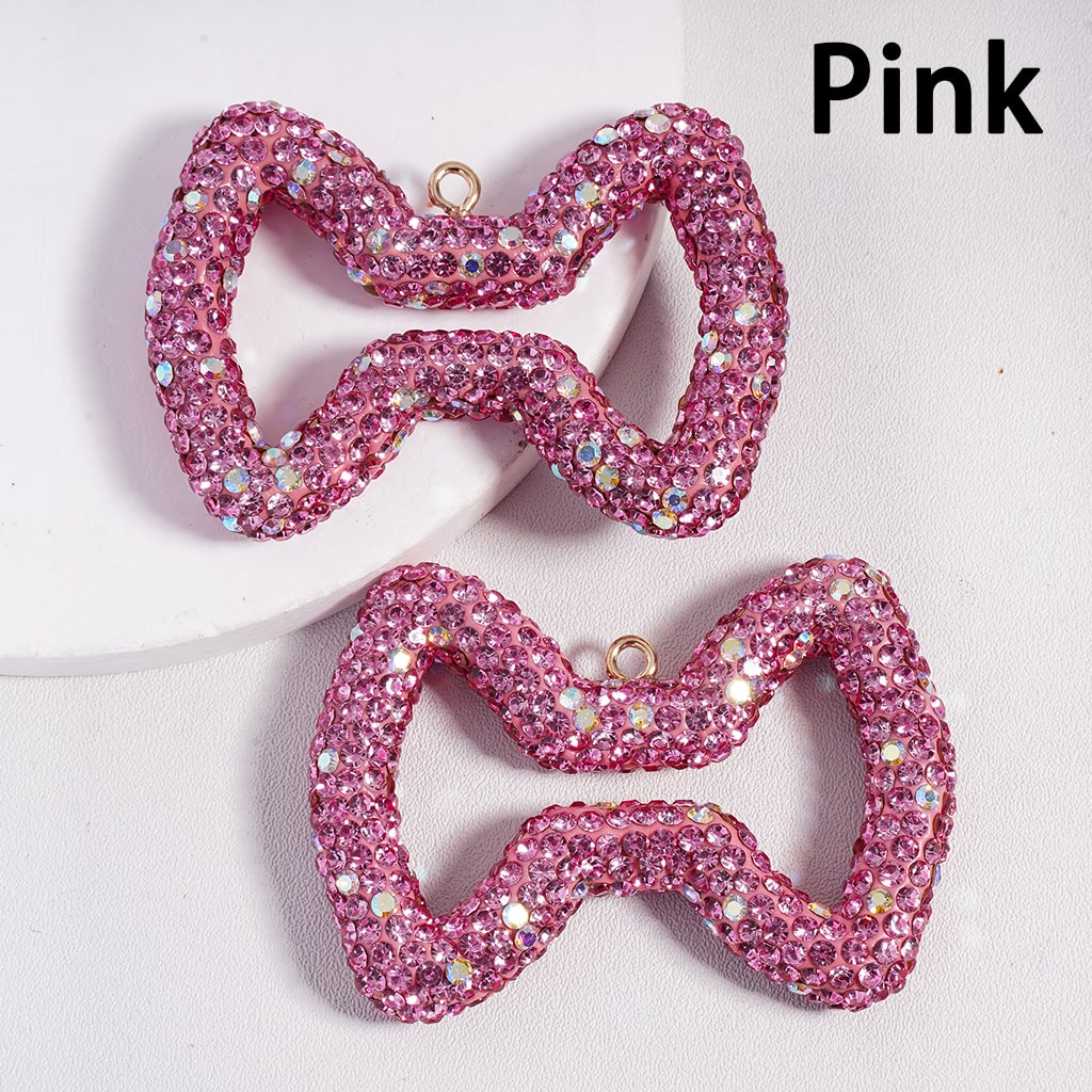 Large Hollow Clay Bowtie Colorful & Rhinestone Clay Keychain Pendant Jewelry Accessories 40*56MM