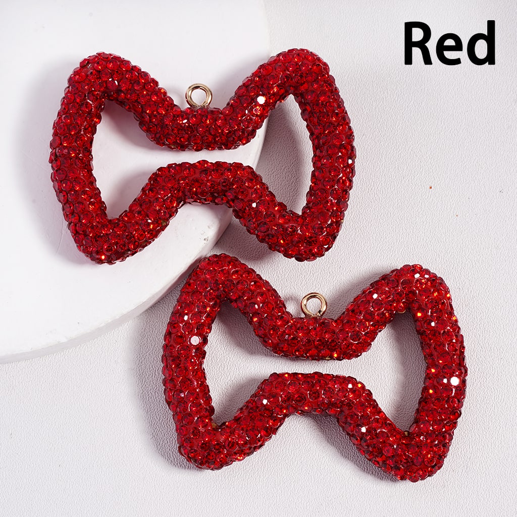 Large Hollow Clay Bowtie Colorful & Rhinestone Clay Keychain Pendant Jewelry Accessories 40*56MM