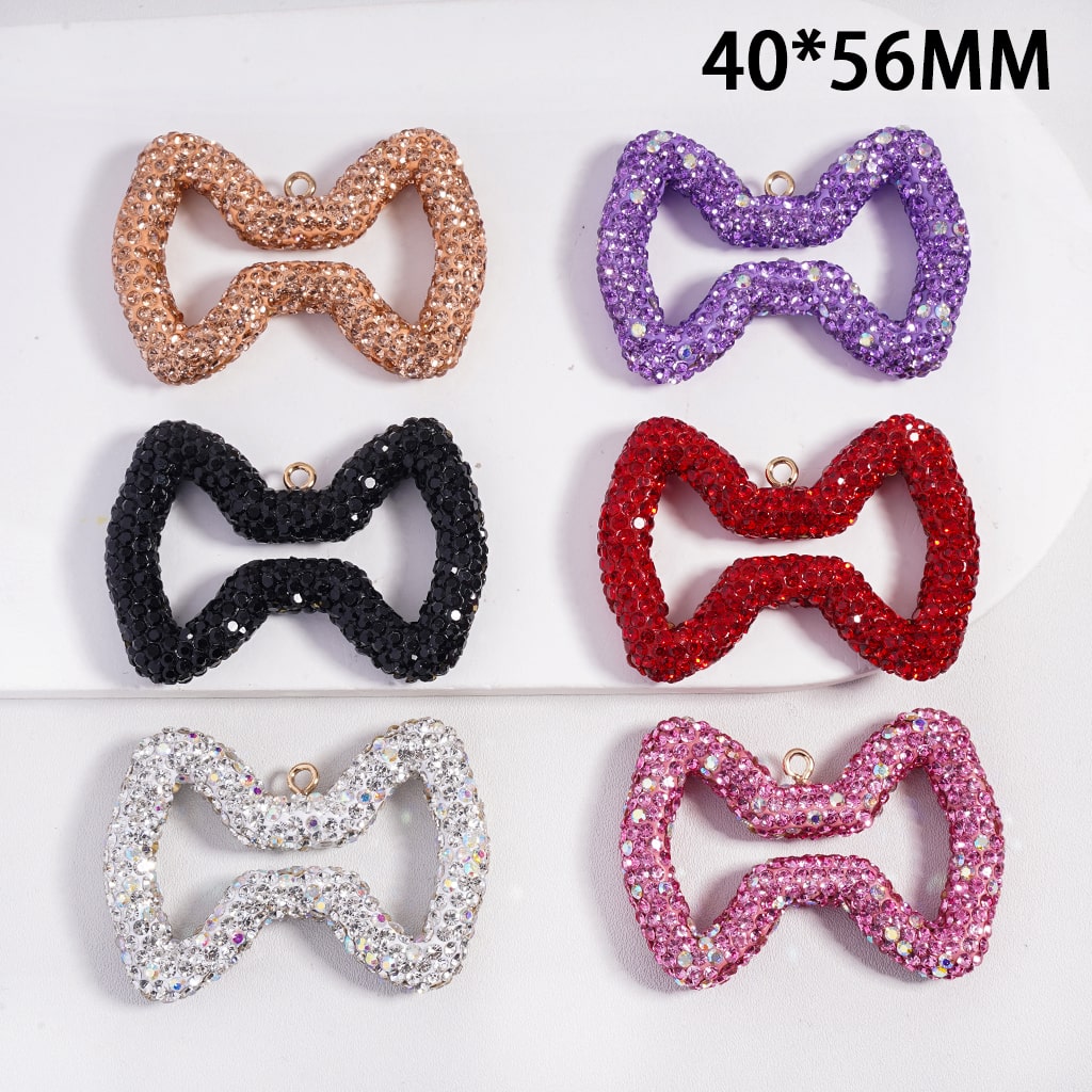 Large Hollow Clay Bowtie Colorful & Rhinestone Clay Keychain Pendant Jewelry Accessories 40*56MM