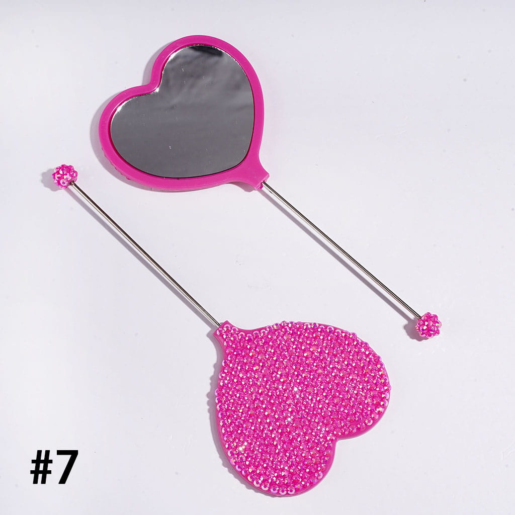 DIY Beadable Heart Shape Mirror with Sparkling AB Rhinestones, Hand-Held Make Up Mirror, 162MM Long, Multi-Color