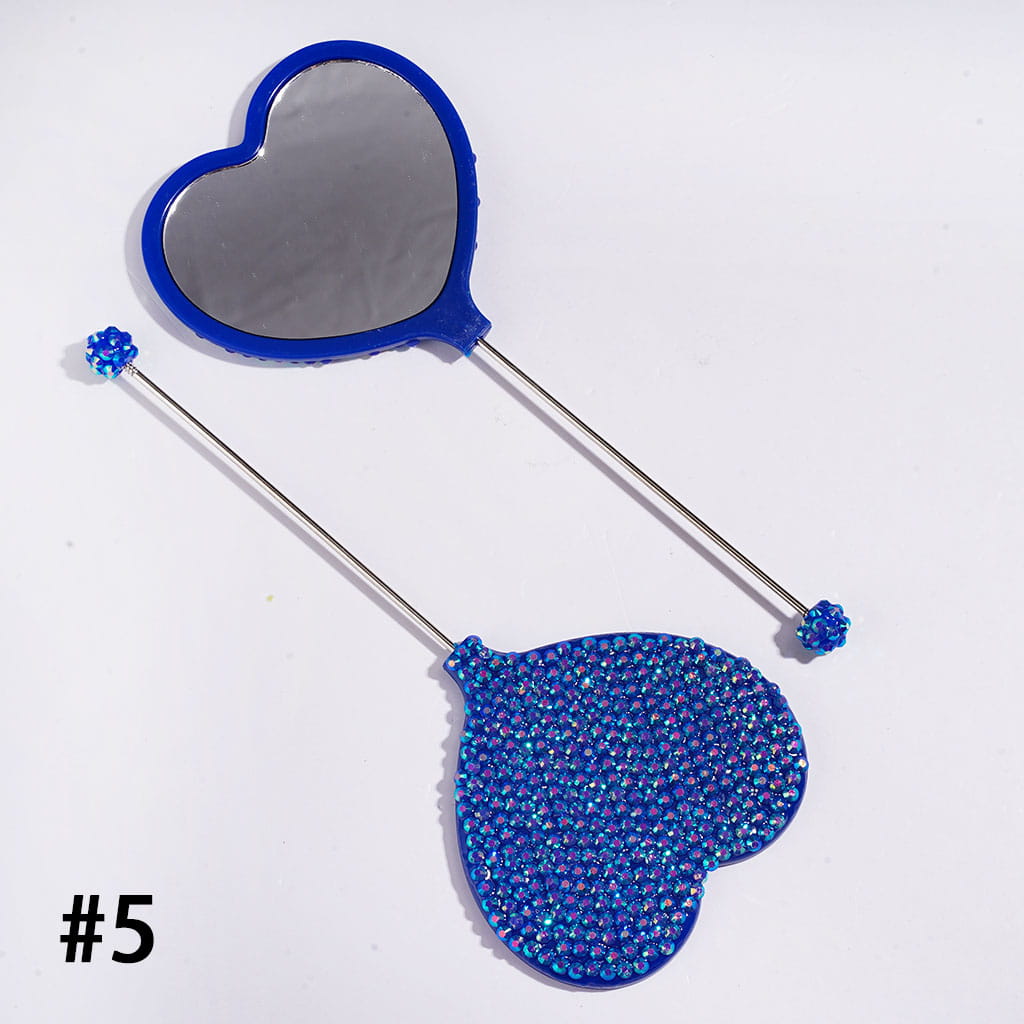 DIY Beadable Heart Shape Mirror with Sparkling AB Rhinestones, Hand-Held Make Up Mirror, 162MM Long, Multi-Color