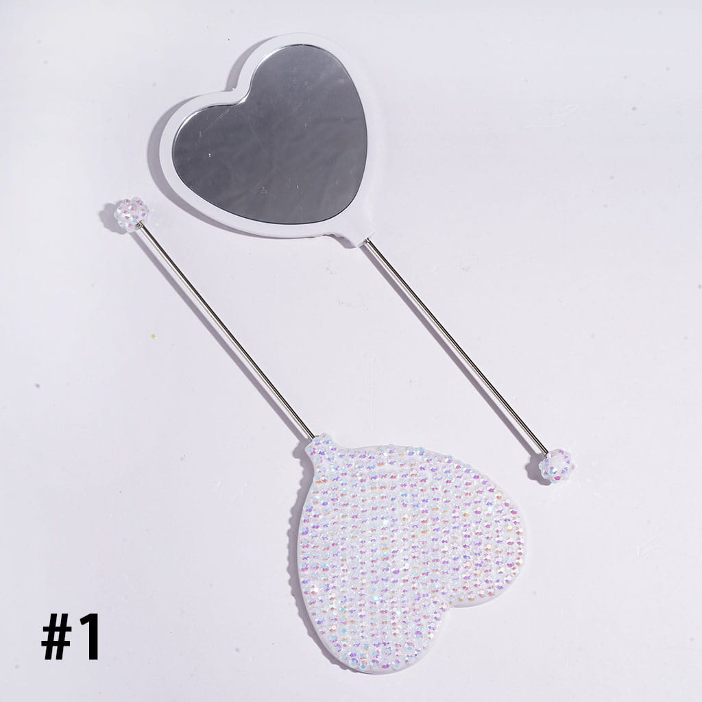 DIY Beadable Heart Shape Mirror with Sparkling AB Rhinestones, Hand-Held Make Up Mirror, 162MM Long, Multi-Color