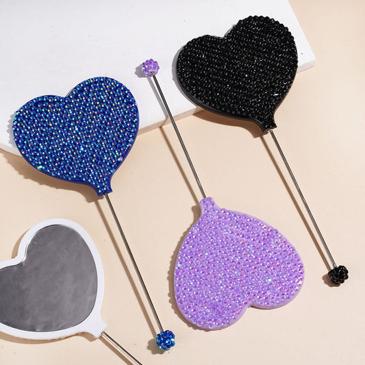 Sparkling Heart-Shaped with AB Rhinestones DIY Beadable Hand Mirror, 162MM Long, Multi-Color
