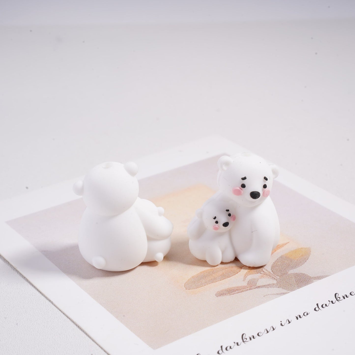 3D Mom & Baby Polar Bear Nestled Together Silicone Focal Beads Random Mix