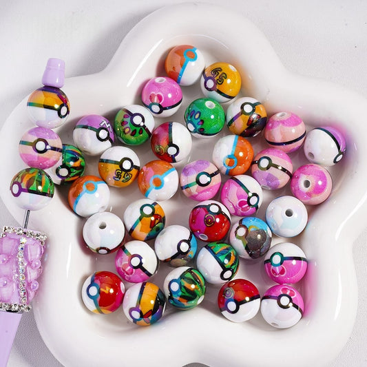 UV Coating Small Monster Series Balls with MultiColor Prints Round Acrylic Beads 16MM, Random Mix