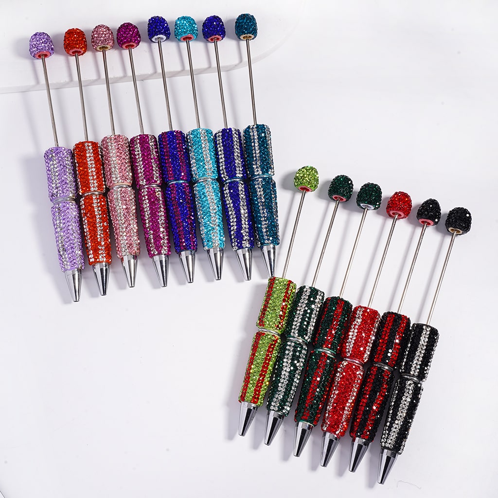 3D Double Color Vertical Stripe Rhinestone Covered the Beadable Clay Pens