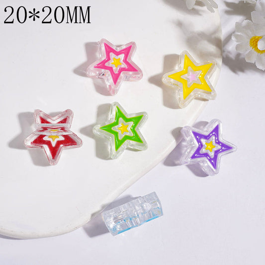 Vibrant Dual-Tone Five-Pointed Star Single-Sided Acrylic Beads, 20*20MM, Various Colors, Random Mix
