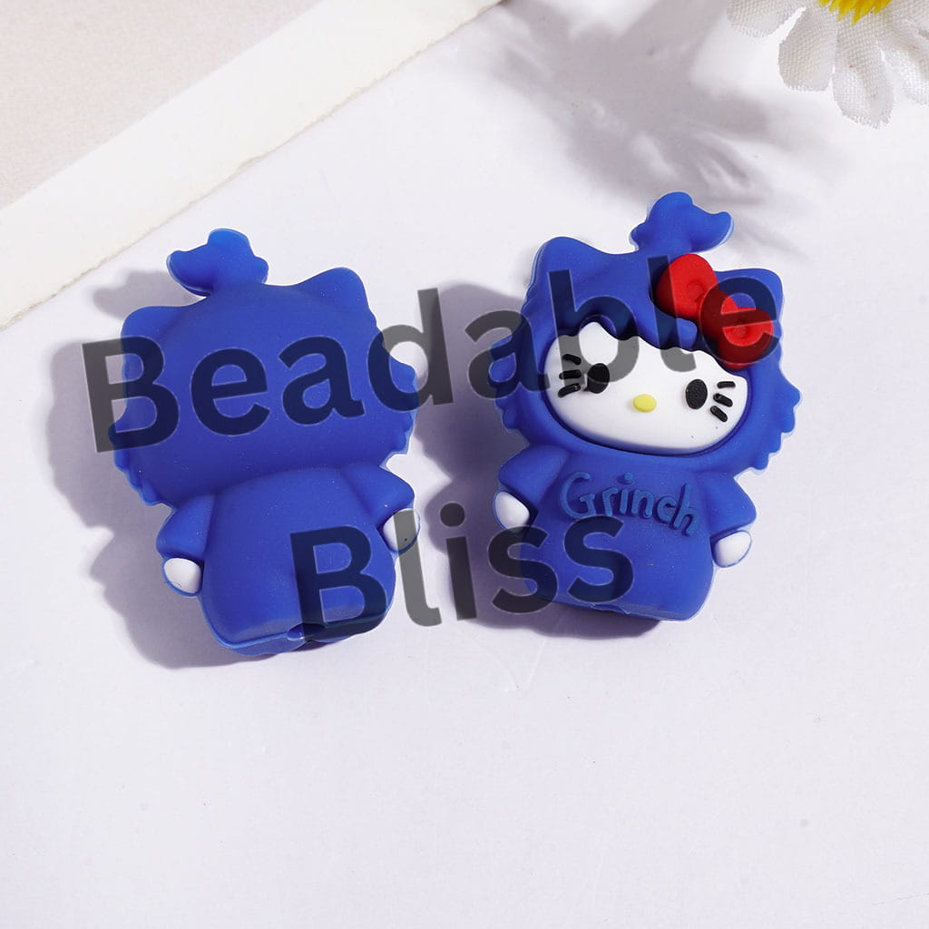 3D Silicone Focal Beads Cute Cat Characters with Bowtie, 20*28MM Multi-Color