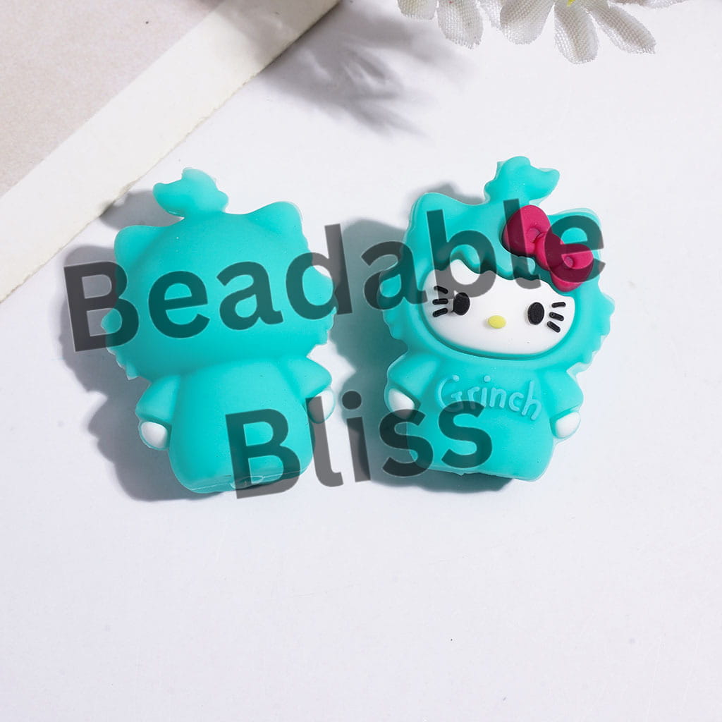3D Silicone Focal Beads Cute Cat Characters with Bowtie, 20*28MM Multi-Color