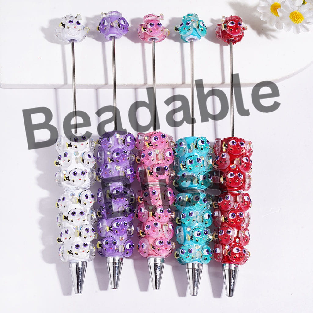 Beadable Clay Pens with Ugly Fish Character and AB Rhinestones, Multi-Color, Random Mix