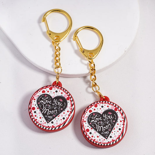 Moon & Hearts ‘Love You to the Moon and Back’ Valentine's Day Love Theme Flat Round Silicone Metal Keychain with Gold Color Lobster Clasp