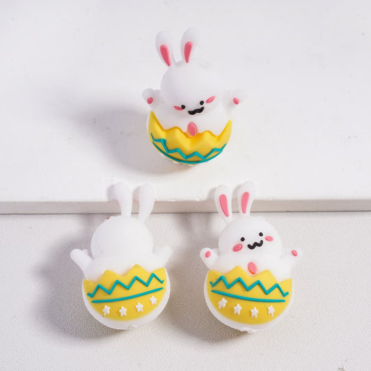3D Cute Bunny in Cracked Egg Easter Theme Silicone Focal Beads