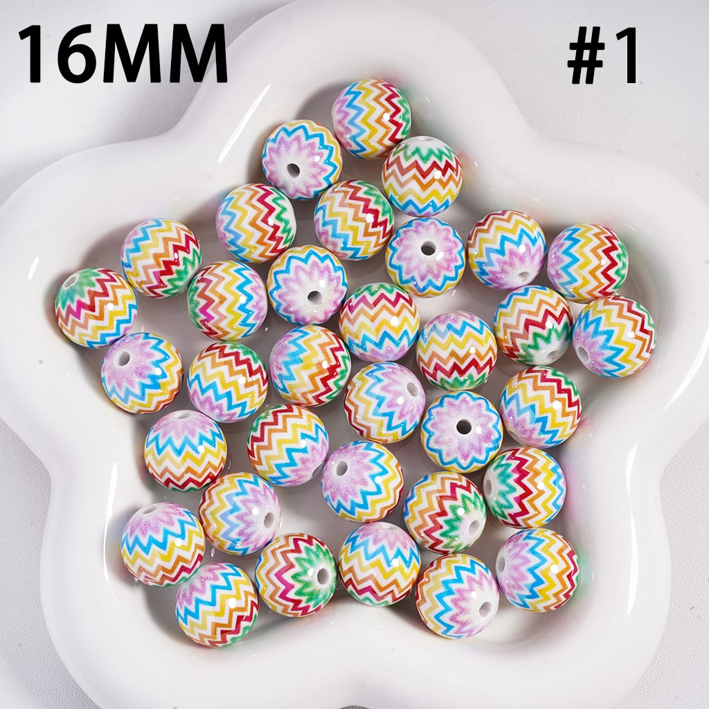 Wave Stripe Multi Color Easter Theme Round Acrylic Beads 16mm