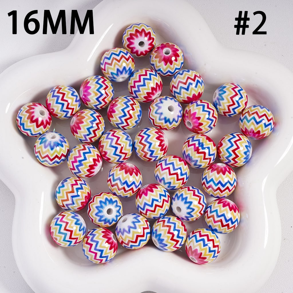 Wave Stripe Multi Color Easter Theme Round Acrylic Beads 16mm