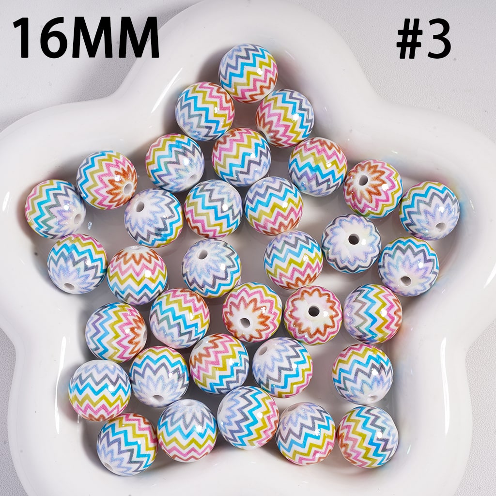 Wave Stripe Multi Color Easter Theme Round Acrylic Beads 16mm
