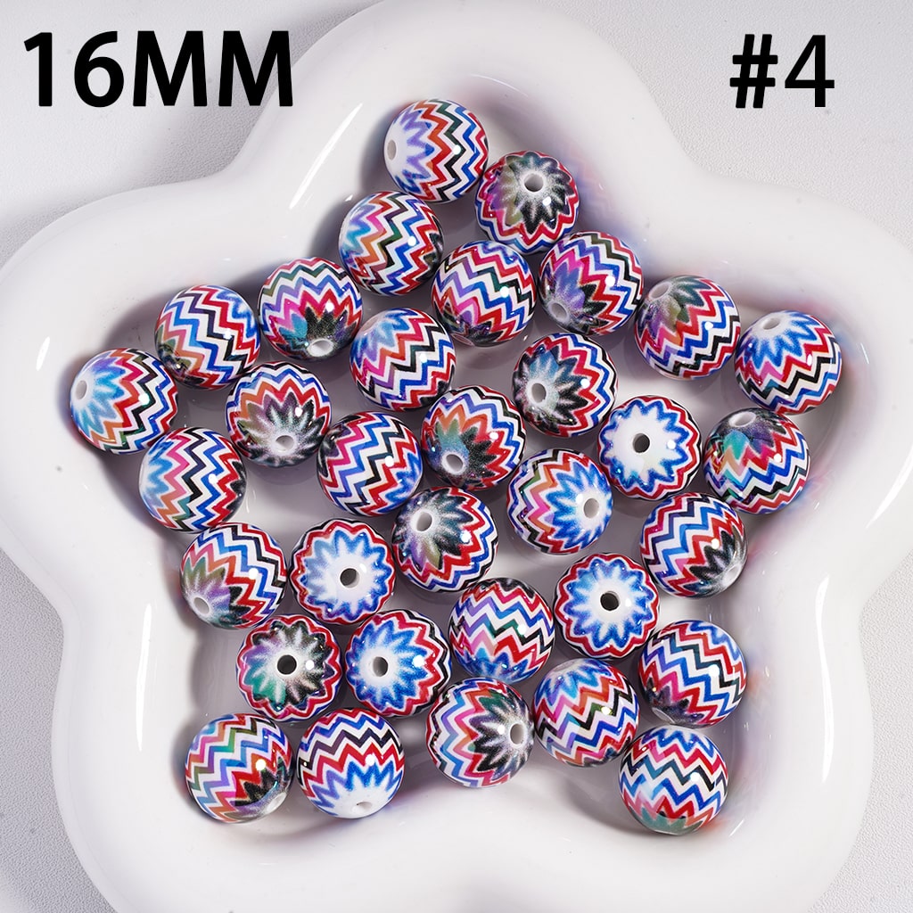 Wave Stripe Multi Color Easter Theme Round Acrylic Beads 16mm