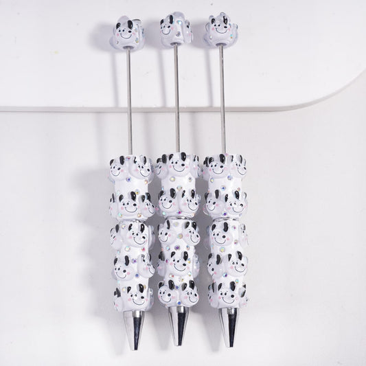 Smiling Dog Head Beadable Clay Pens with Black Ears and AB Rhinestones