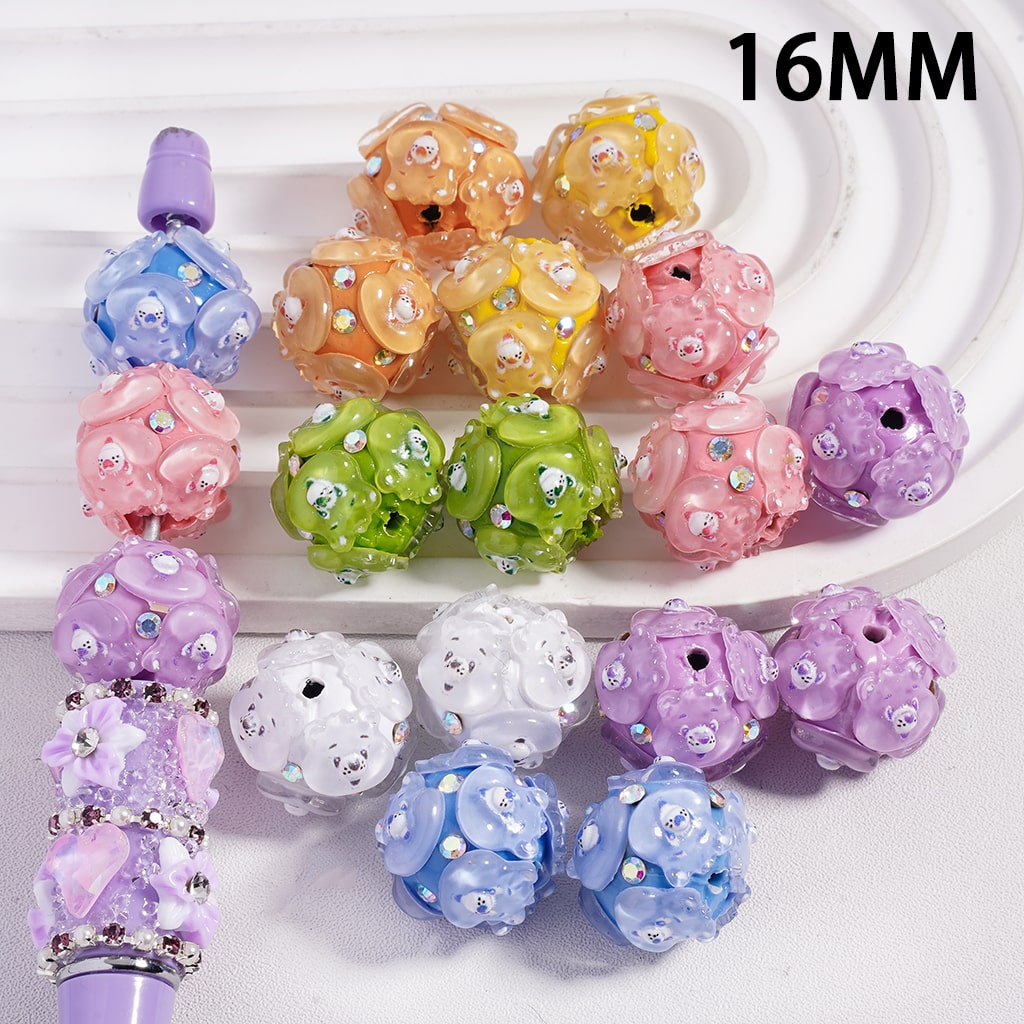 Cute Multi‑Color Bear Head with AB Rhinestones Clay Beads 16 MM Random Mix