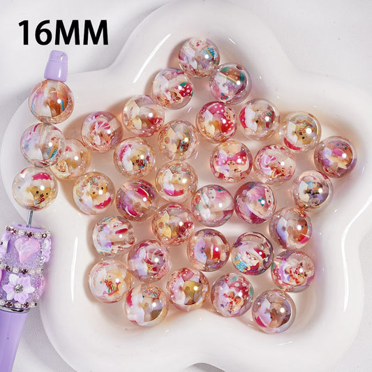 UV Coating with Christmas Series Embedded Designs Round Acrylic Beads 16 MM Random Mix
