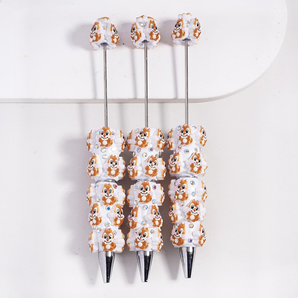 Shy and Smiling Brown Squirrel Beadable Clay Pens with AB Rhinestones