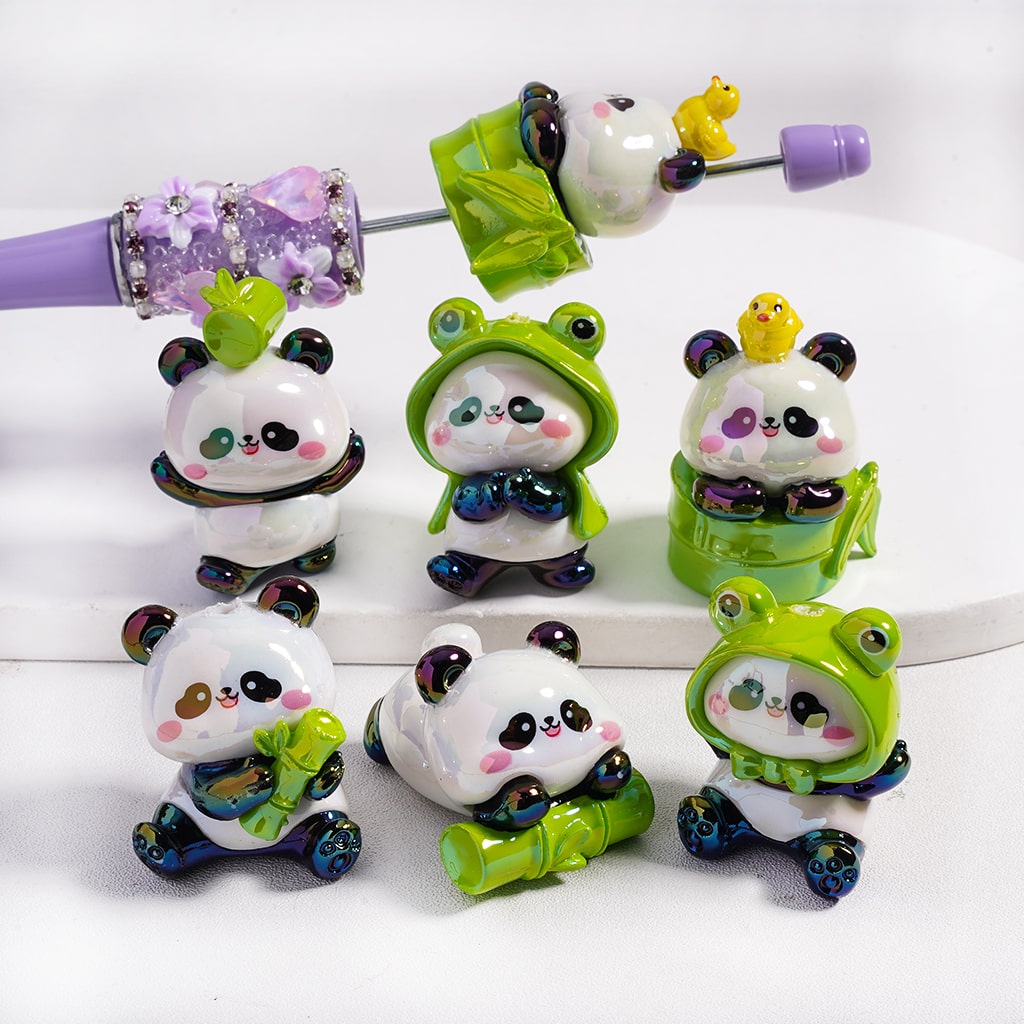 UV Coated Cute Pandas in Different Costume Designs Series Acrylic Beads