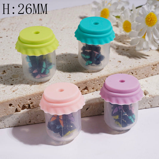 Colorful Butterfly Inside Clear Bottle-Shaped Silicone Shaker Beads, Height 26MM Multi-Color